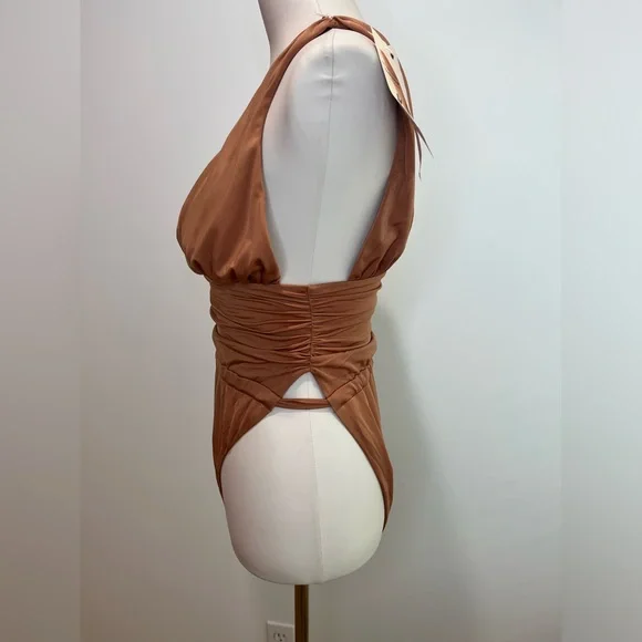 We are HAH x Free People Cut to The Chase Bodysuit/One Piece Suit in Brown Sugar - Picture 6 of 14